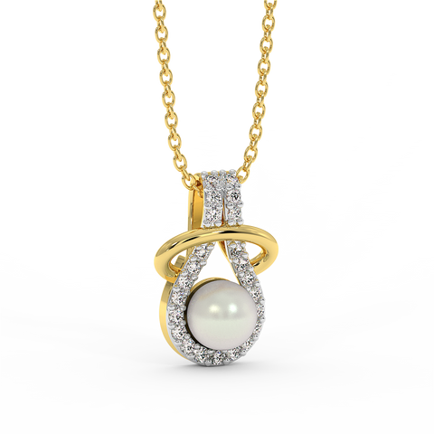 18K Gold Diamond Pearl Necklace