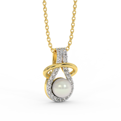 18K Gold Pearl & Diamond Pendant Necklace