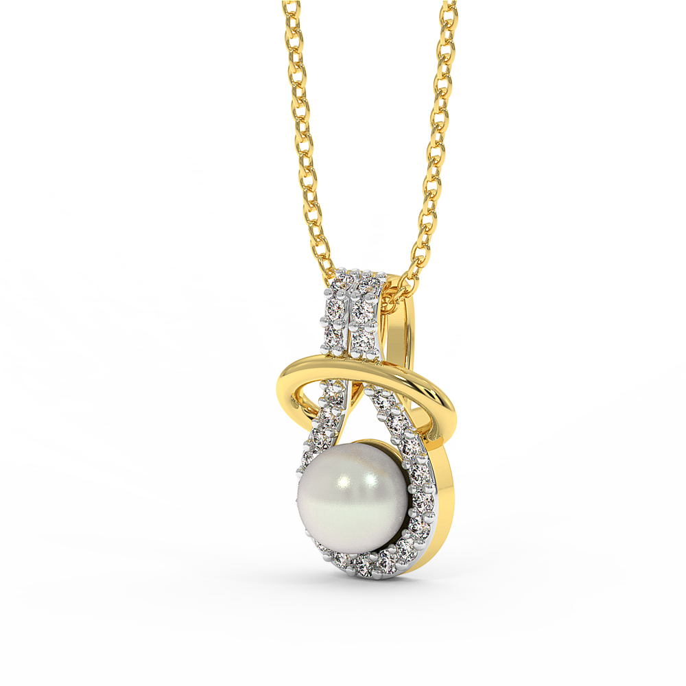 18K Gold Pearl & Diamond Pendant Necklace