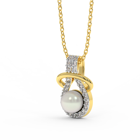 18K Gold Diamond Pearl Necklace