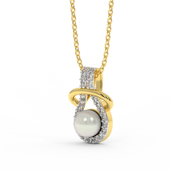 18K Gold Pearl & Diamond Pendant Necklace