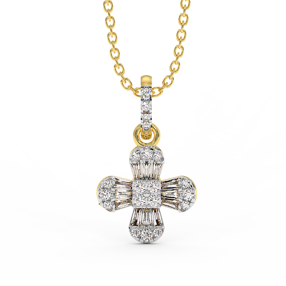 18K Gold Diamond Pendant with Round and Baguette Diamonds