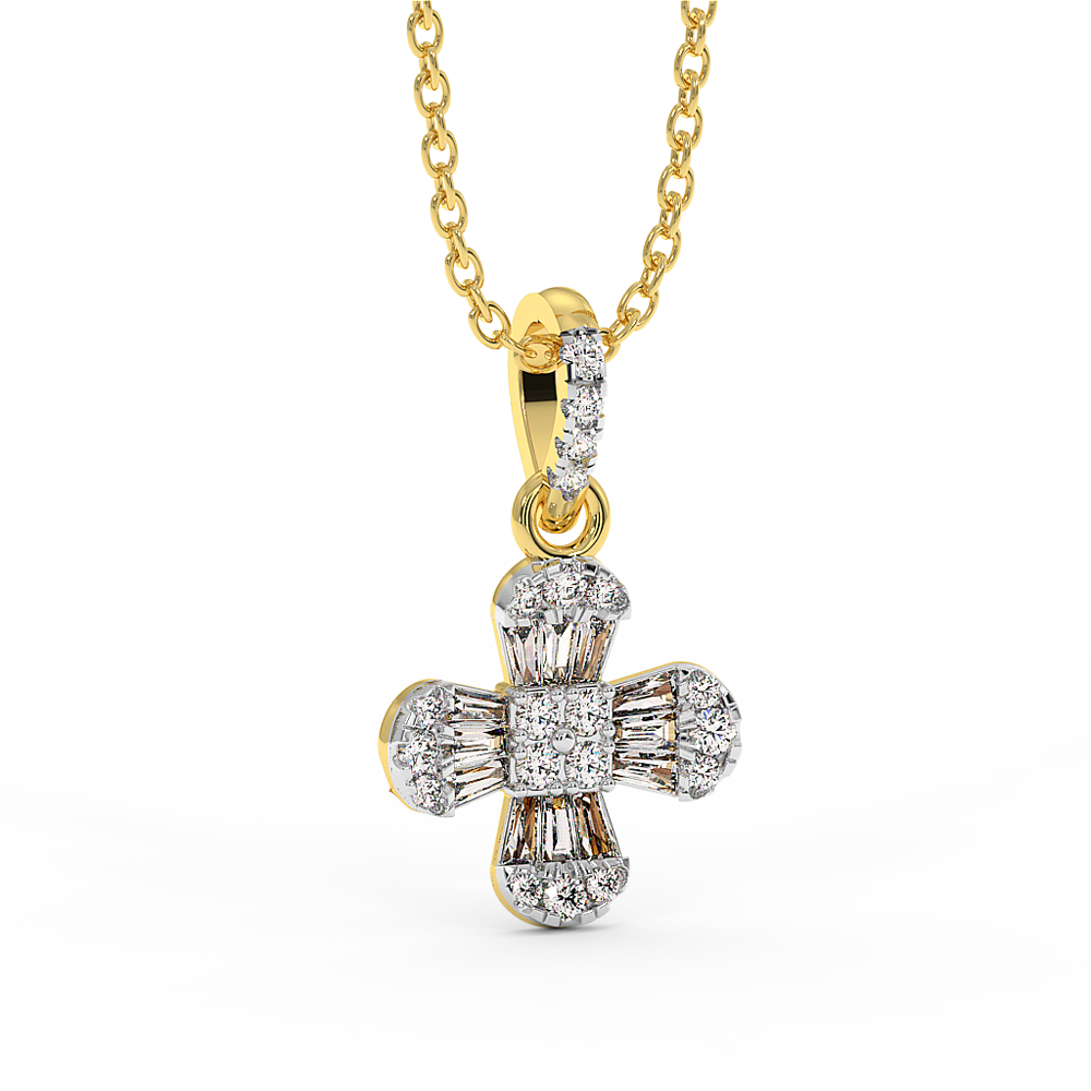 18K Gold Diamond Pendant with Round and Baguette Diamonds