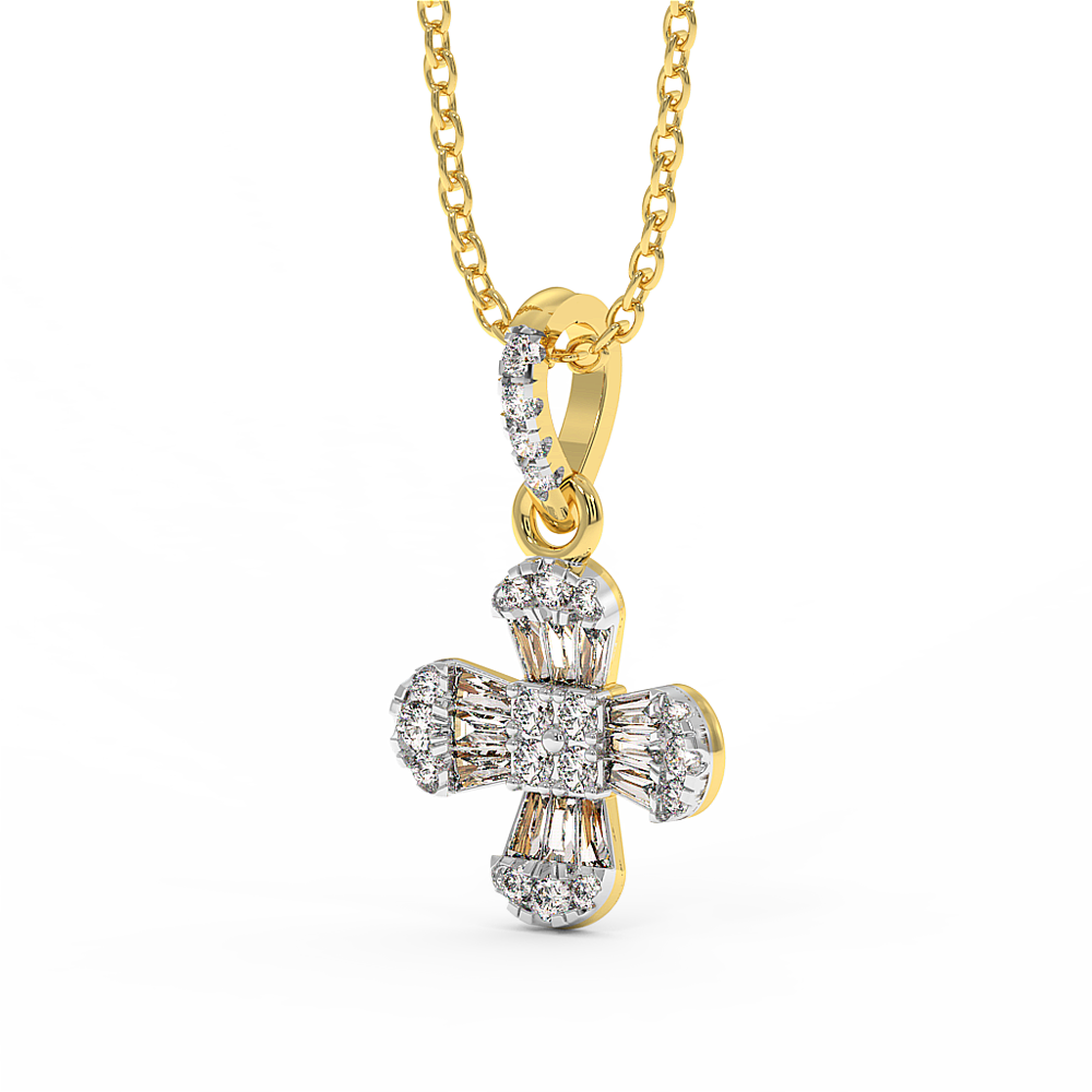 18K Gold Diamond Pendant with Round and Baguette Diamonds