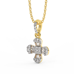 18K Gold Diamond Pendant with Round and Baguette Diamonds