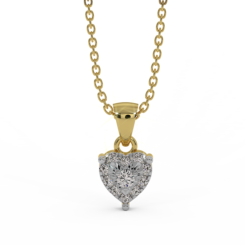 18K Gold Heart Pendant with Round Diamonds