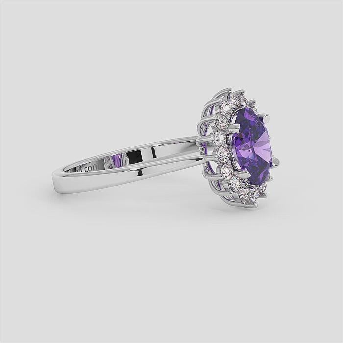 18K Gold Oval Amethyst Diamond Diana Ring
