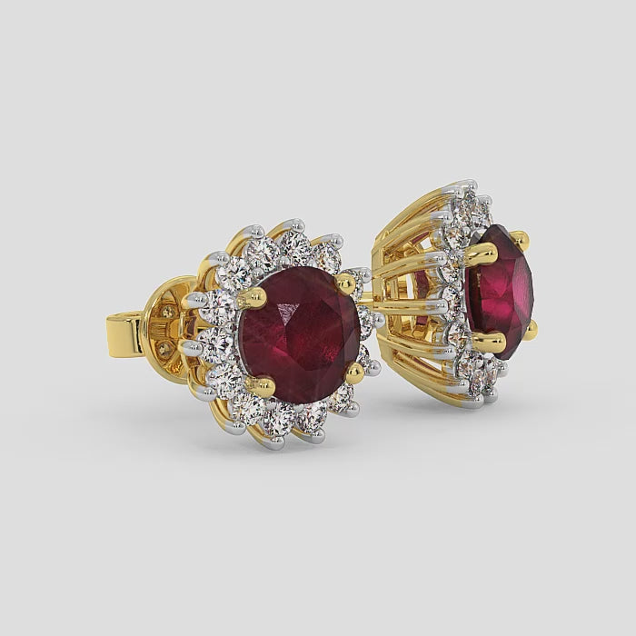 18K Gold Diamond Ruby Earrings