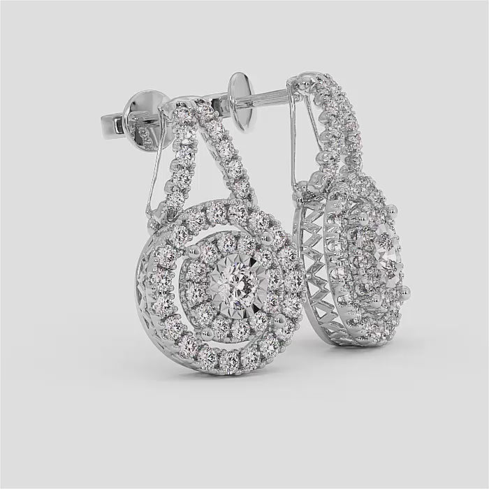 18K Halo Diamond Drop Earrings