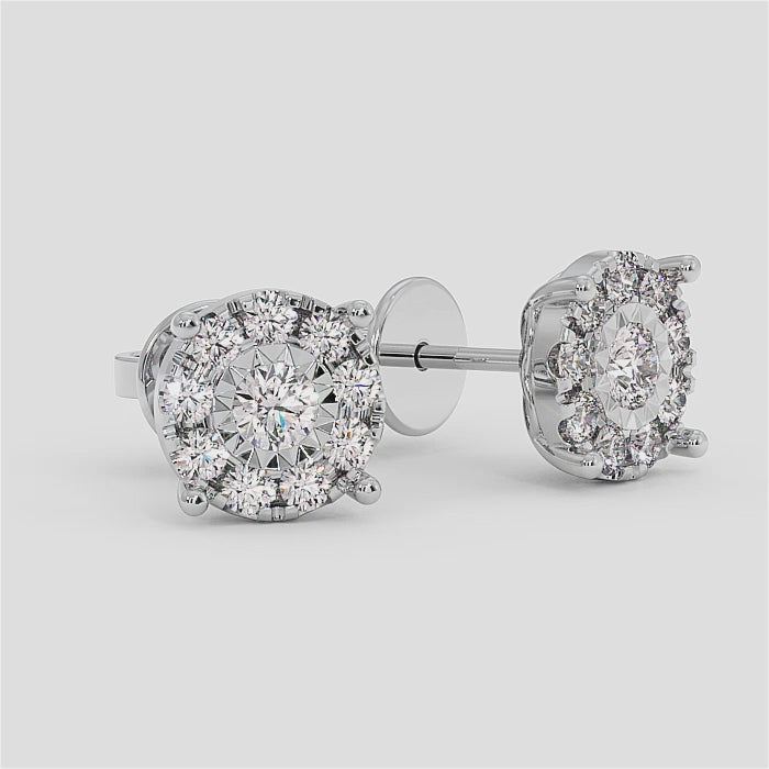 18K Gold Halo Diamond Stud Earrings