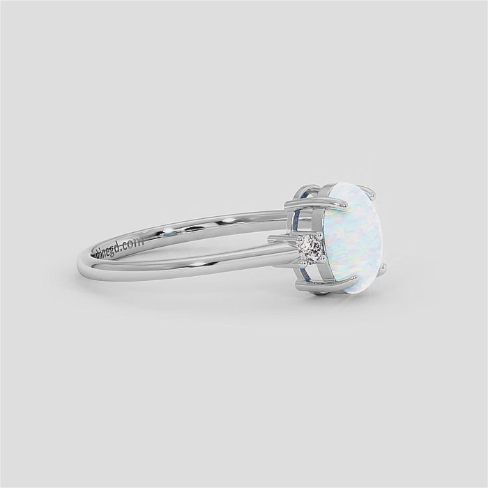 18K Gold Oval Opal Diamond Ring