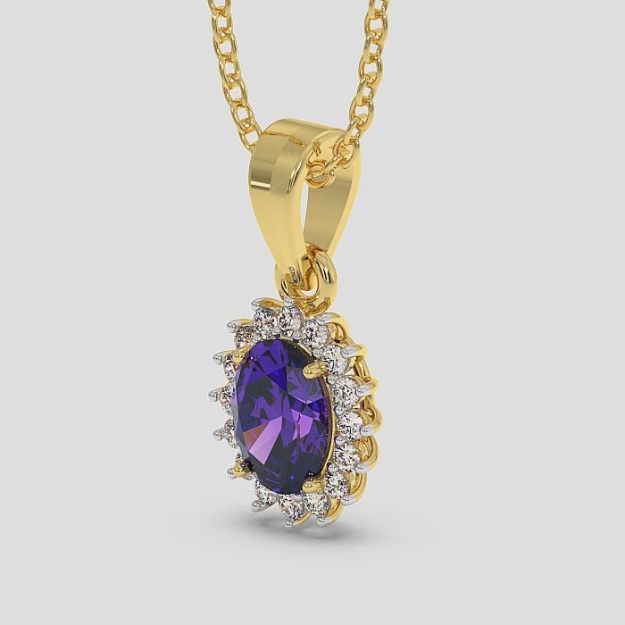 18K Gold Diamond Amethyst Pendant