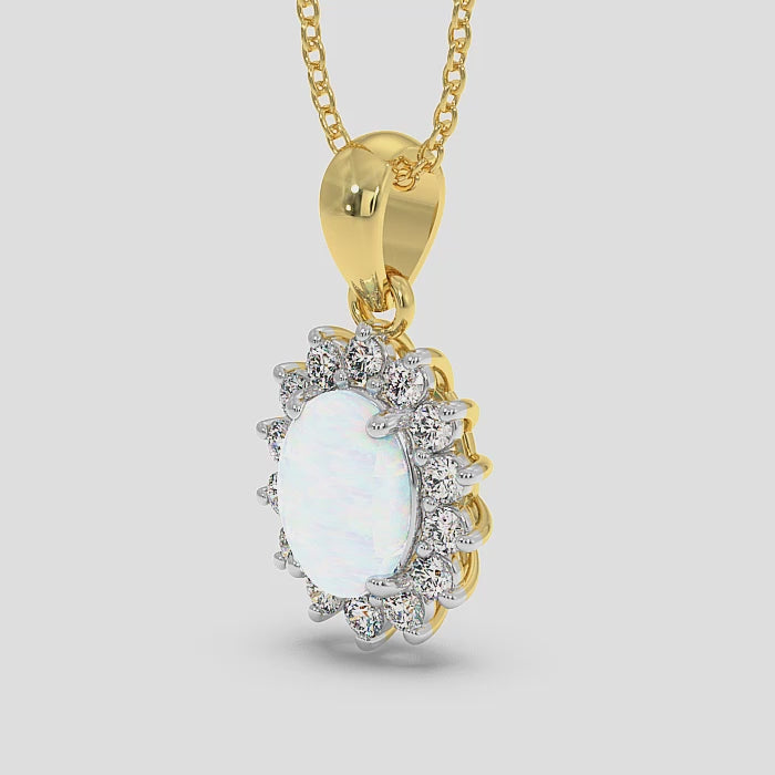 18K Gold Diamond Opal Pendant