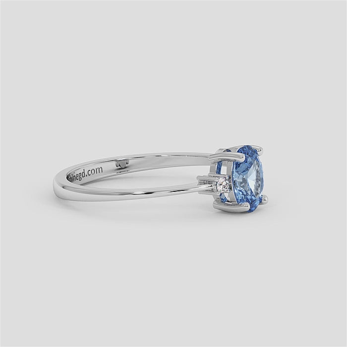18K Gold Oval Blue Topaz with Diamond Ring