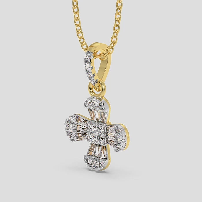 18K Gold Diamond Pendant with Round and Baguette Diamonds