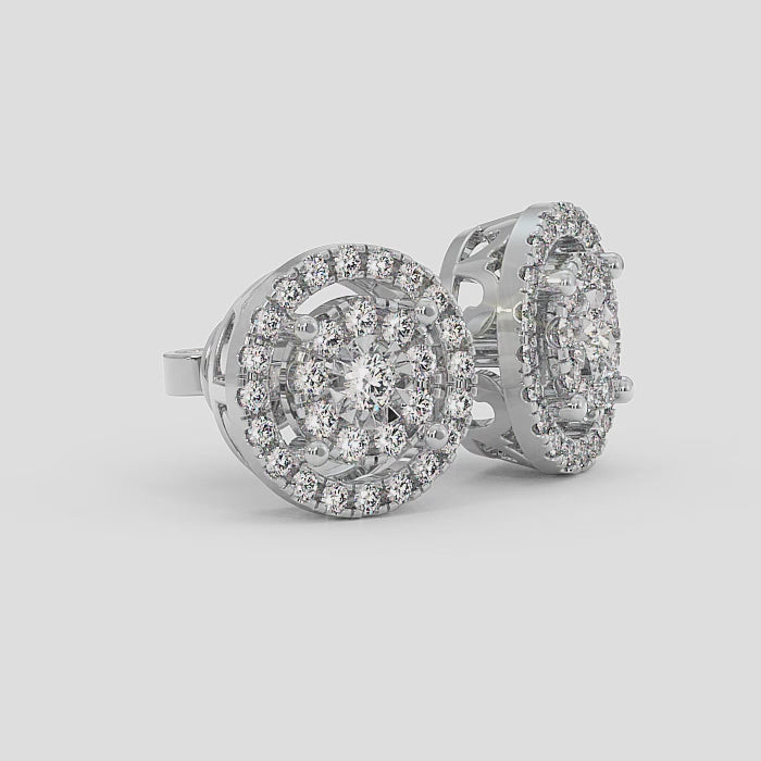 18K Gold Halo Cluster Diamond Stud Earrings