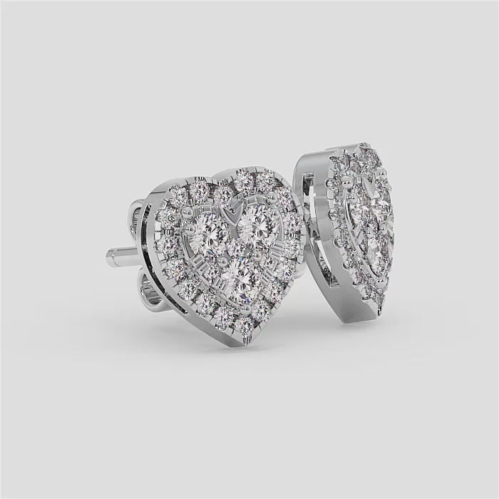 18K Gold Heart Shape Diamond Stud Earrings