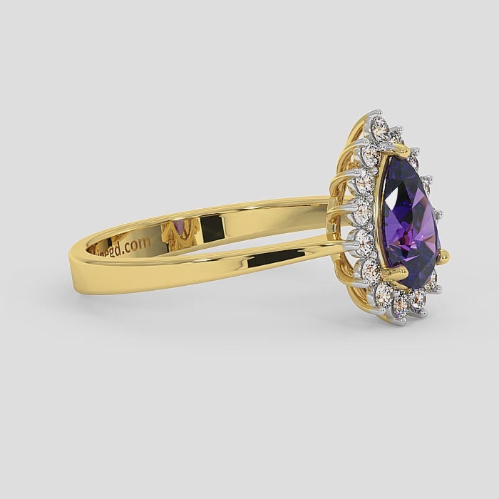 18K Gold Diamond Amethyst Ring