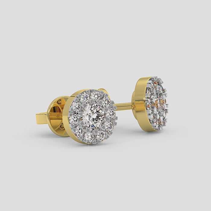 18K Gold Round Cluster Diamond Stud Earrings