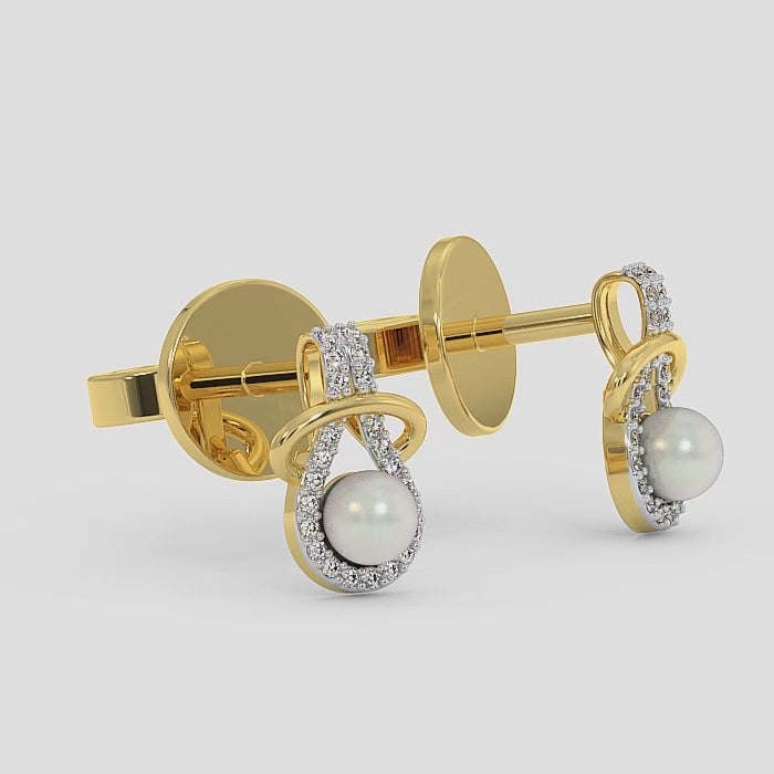 18K Gold Salt Water Pearl & Diamond Earrings