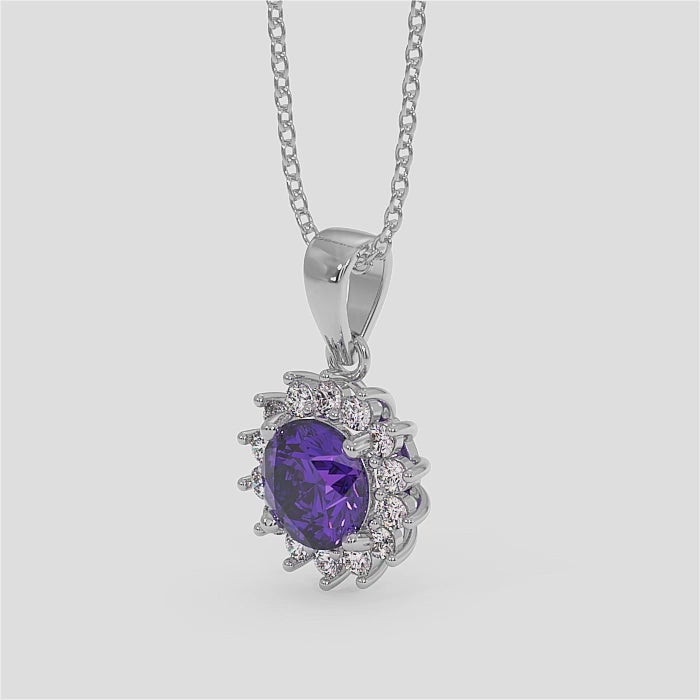18K Gold Diamond Amethyst Pendant
