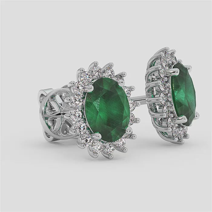 18K Gold Diamond Emerald Earrings