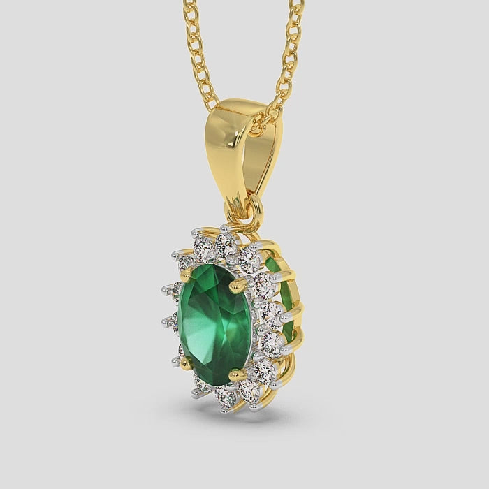 18K Gold Diamond Emerald Pendant