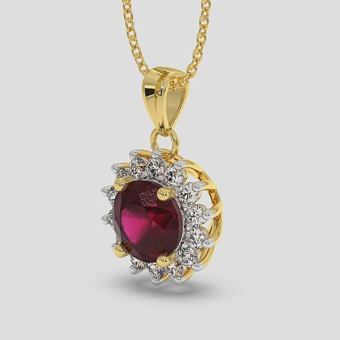 18K Gold Diamond Ruby Pendant