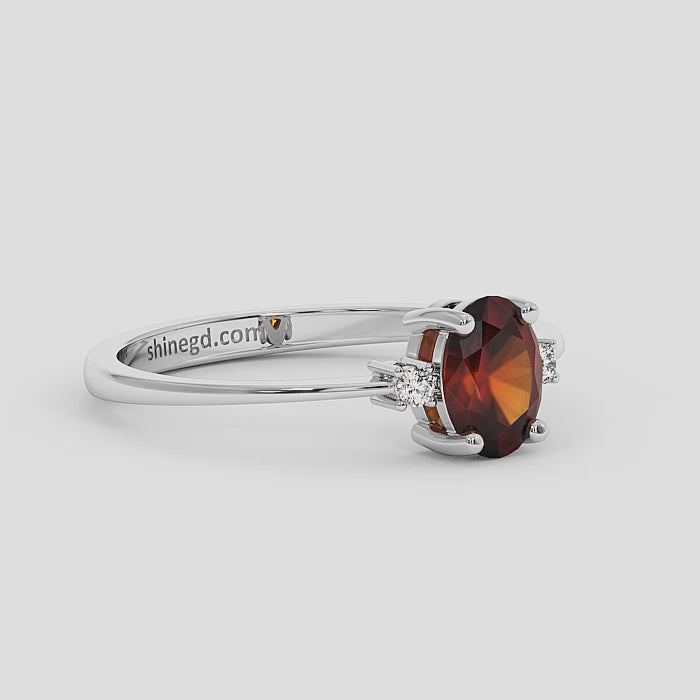 18K Gold Diamond Garnet Ring