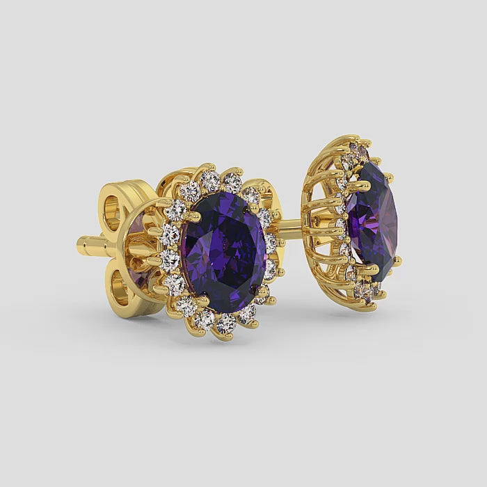 18K Gold Diamond Amethyst Earrings