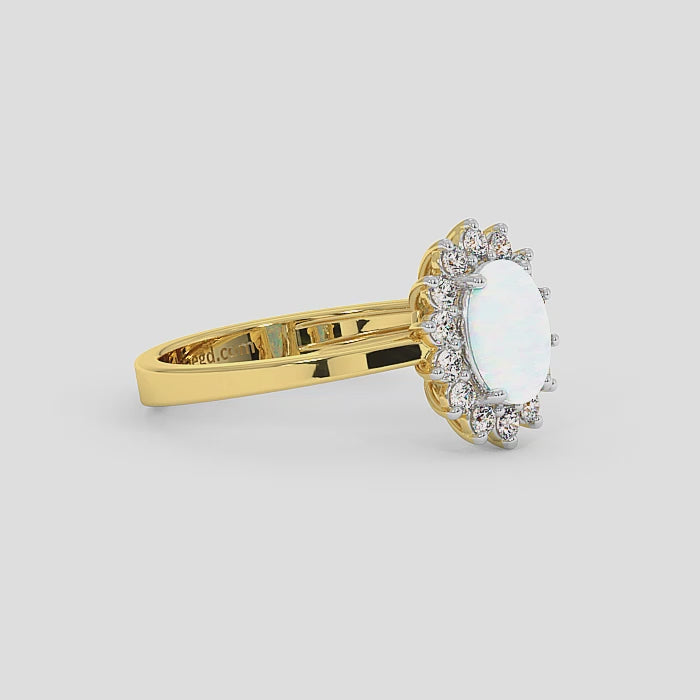 18K Gold Diamond Opal Ring