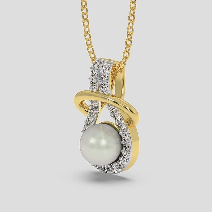 18K Gold Pearl & Diamond Pendant Necklace