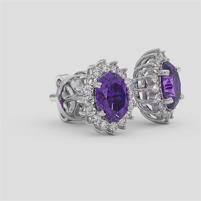 18K Gold Diamond Amethyst Earrings