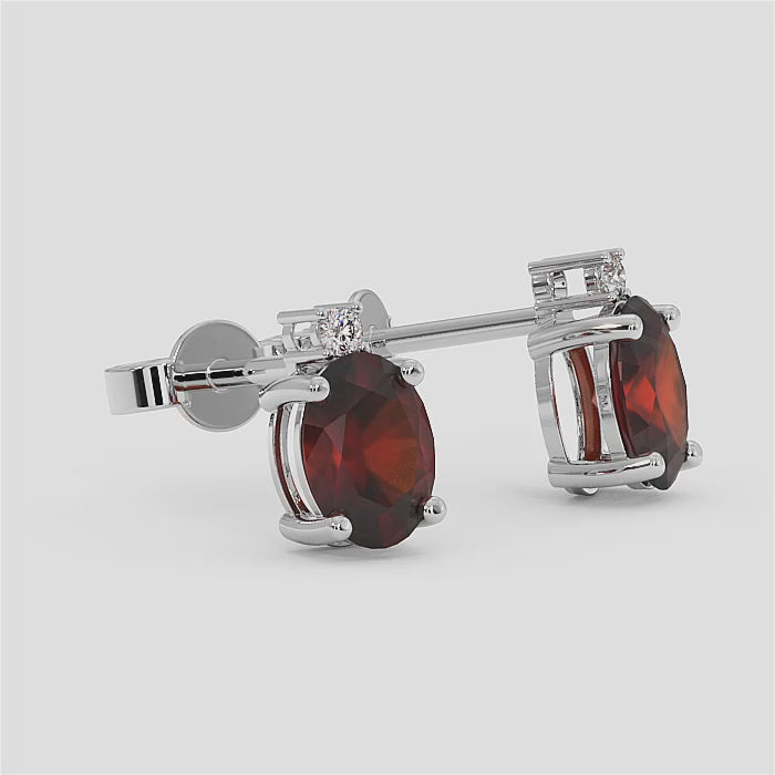 18K Gold Diamond Garnet Earrings