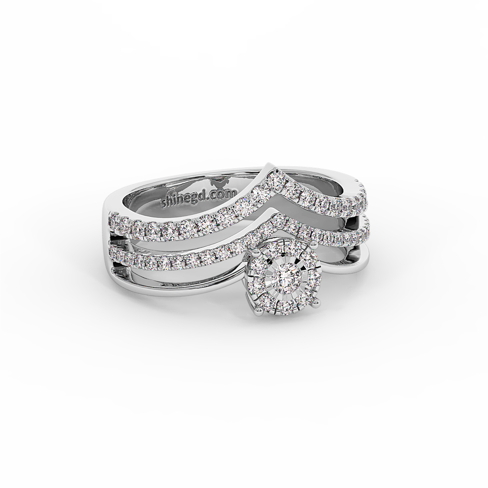 Double Band Halo Diamond Ring in 18K Gold