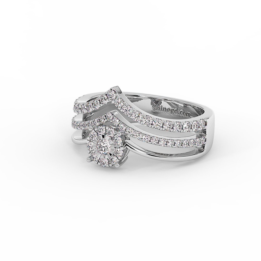 Double Band Halo Diamond Ring in 18K Gold