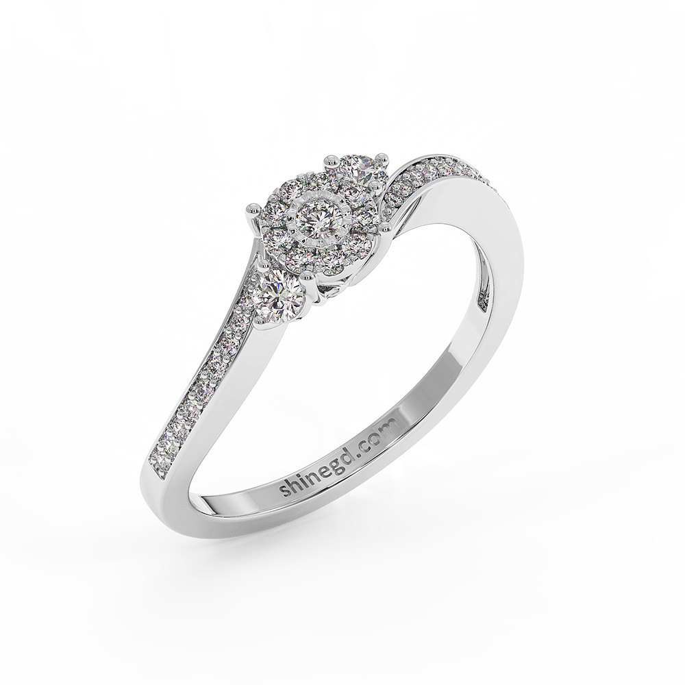 Halo Diamond Ring with Pavé Band 18K Gold