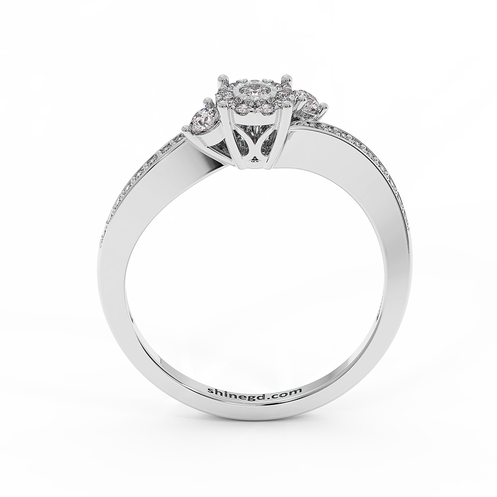 Halo Diamond Ring with Pavé Band 18K Gold