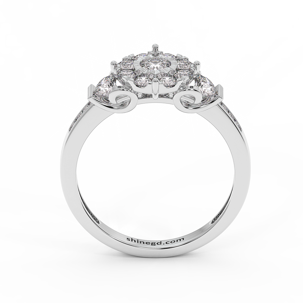 Floral Halo Diamond Ring with Side Accents in 18K Gold