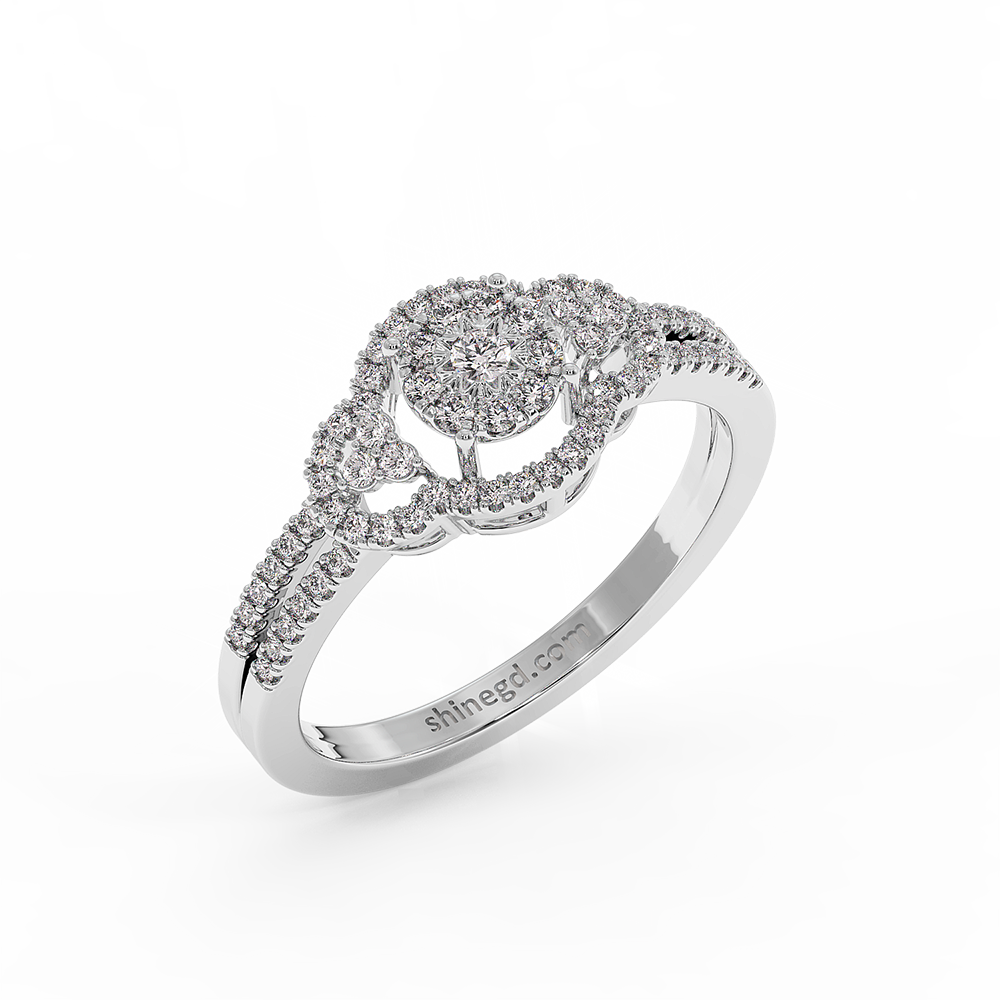 18K Gold Round Halo Diamond Ring