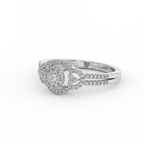 خاتم ألماس بتصميم هالة دائرية من الذهب عيار 18 قيراط
