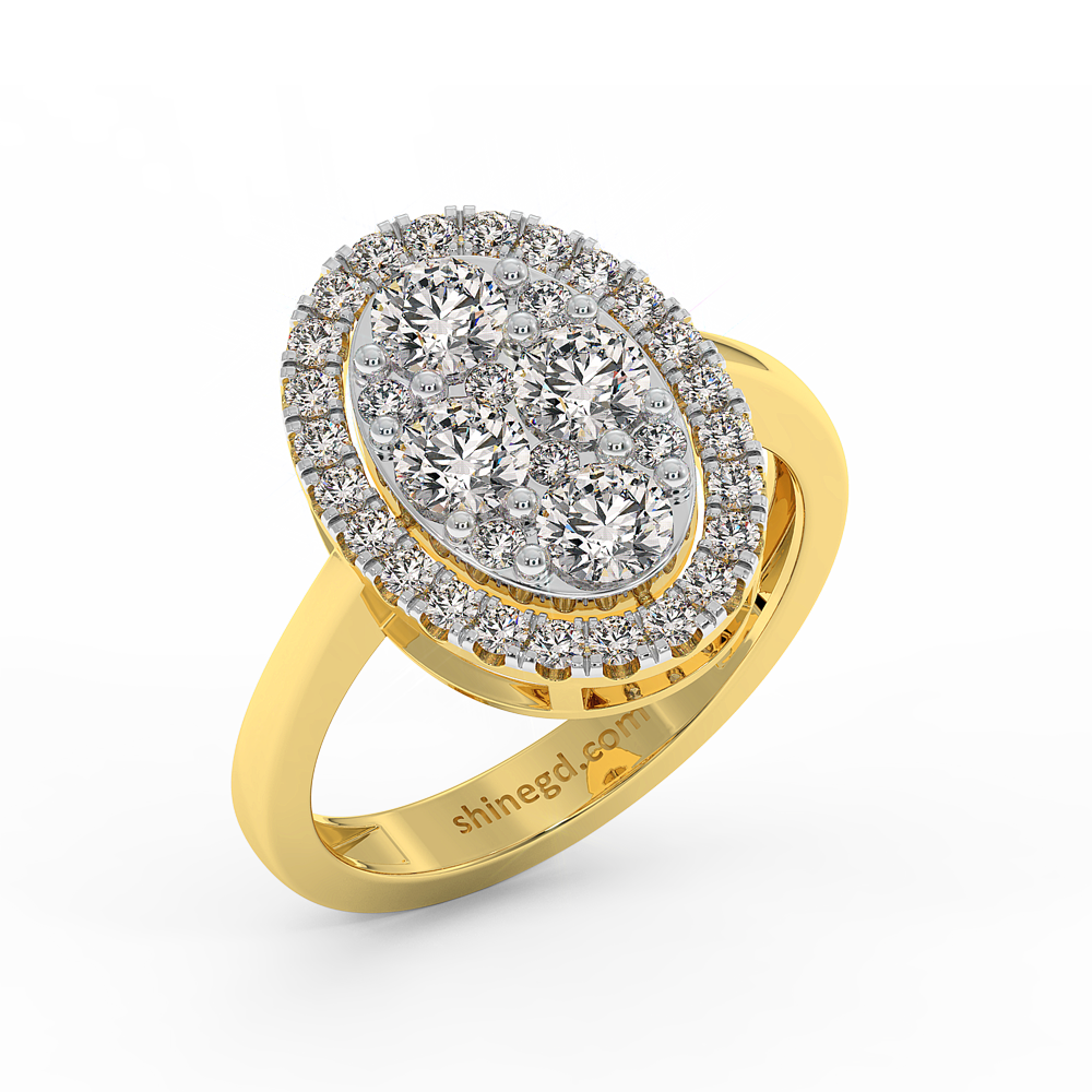 18K Gold Oval Diamond Cluster Ring