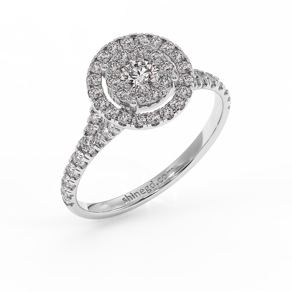 18K Gold Double Halo Diamond Ring