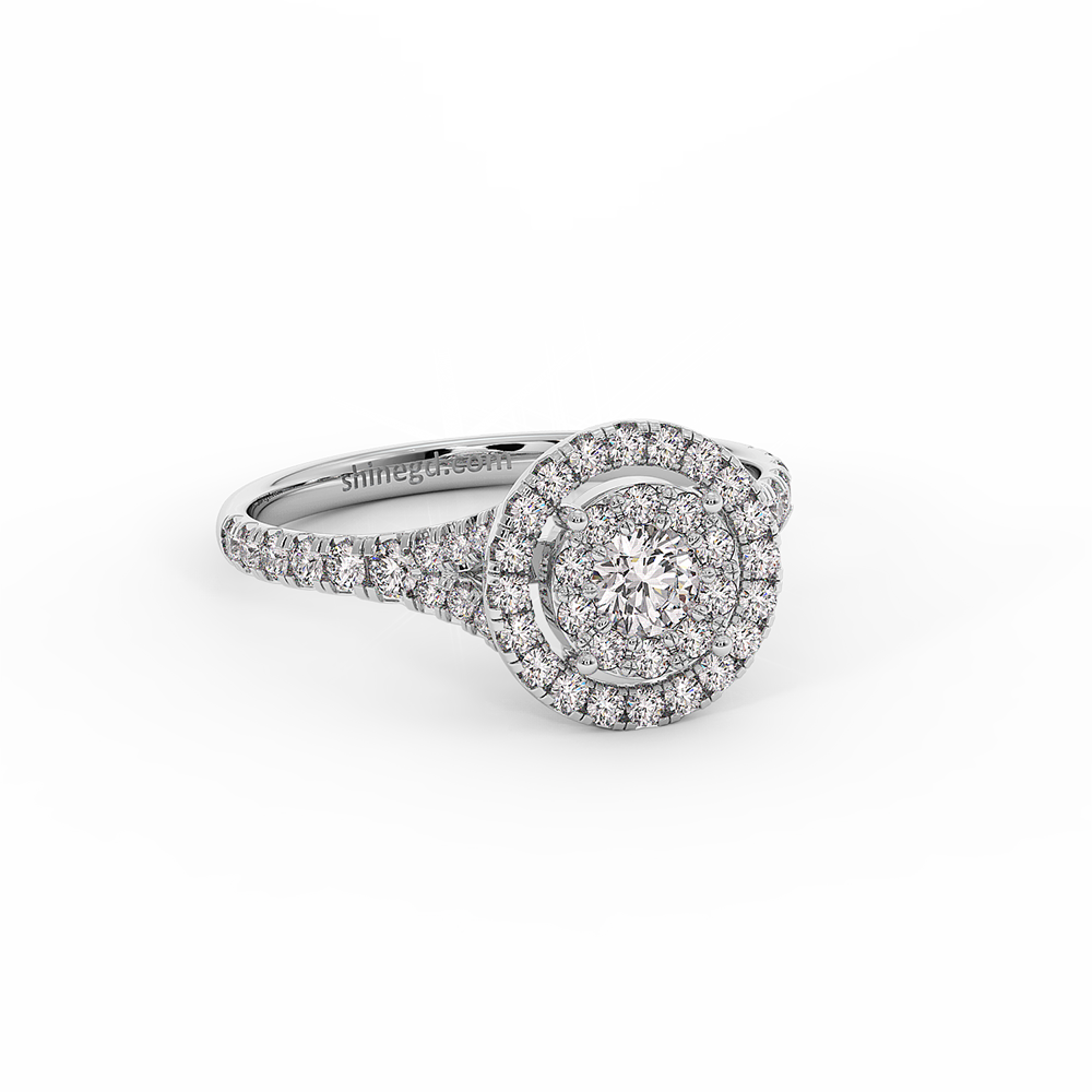 18K Gold Double Halo Diamond Ring