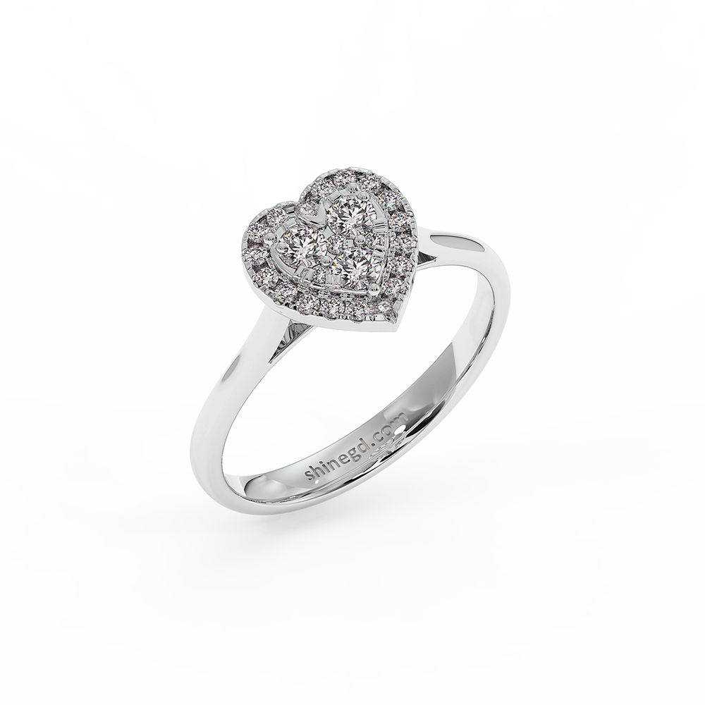 18K Gold Heart Halo Diamond Ring