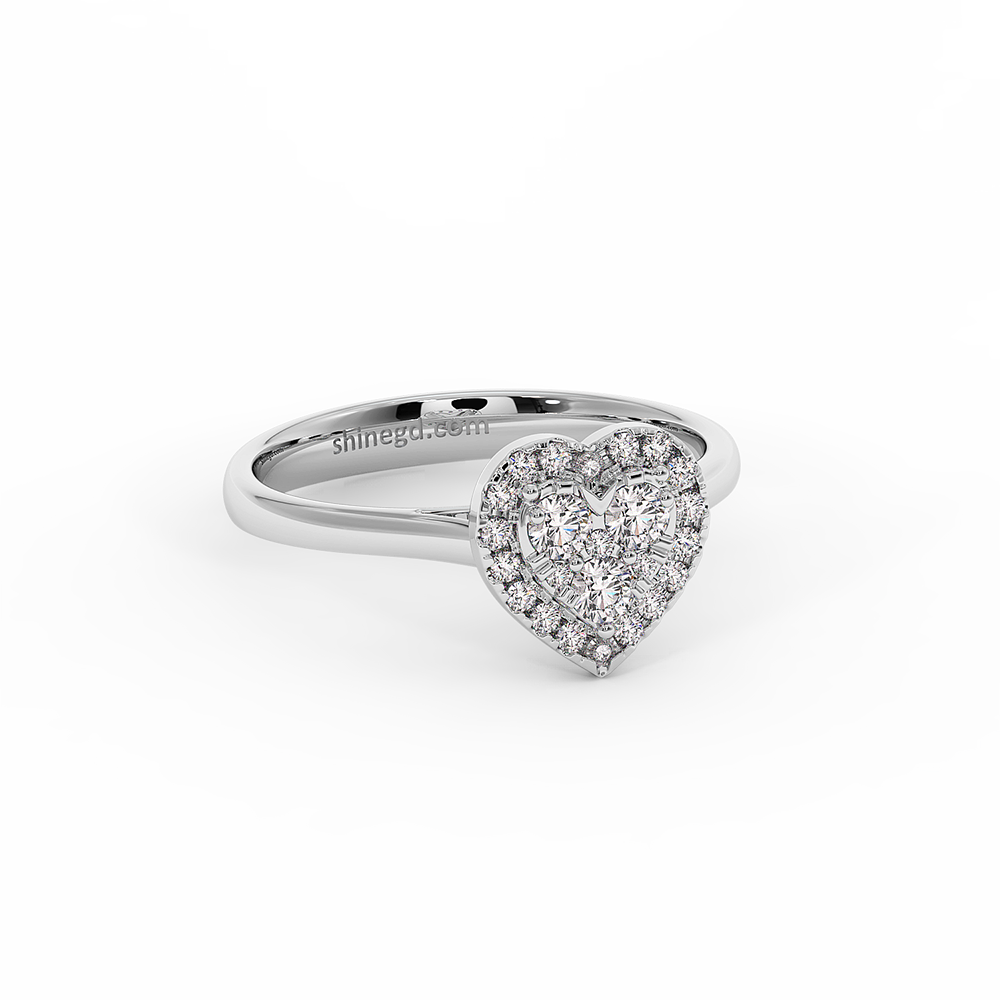 18K Gold Heart Halo Diamond Ring