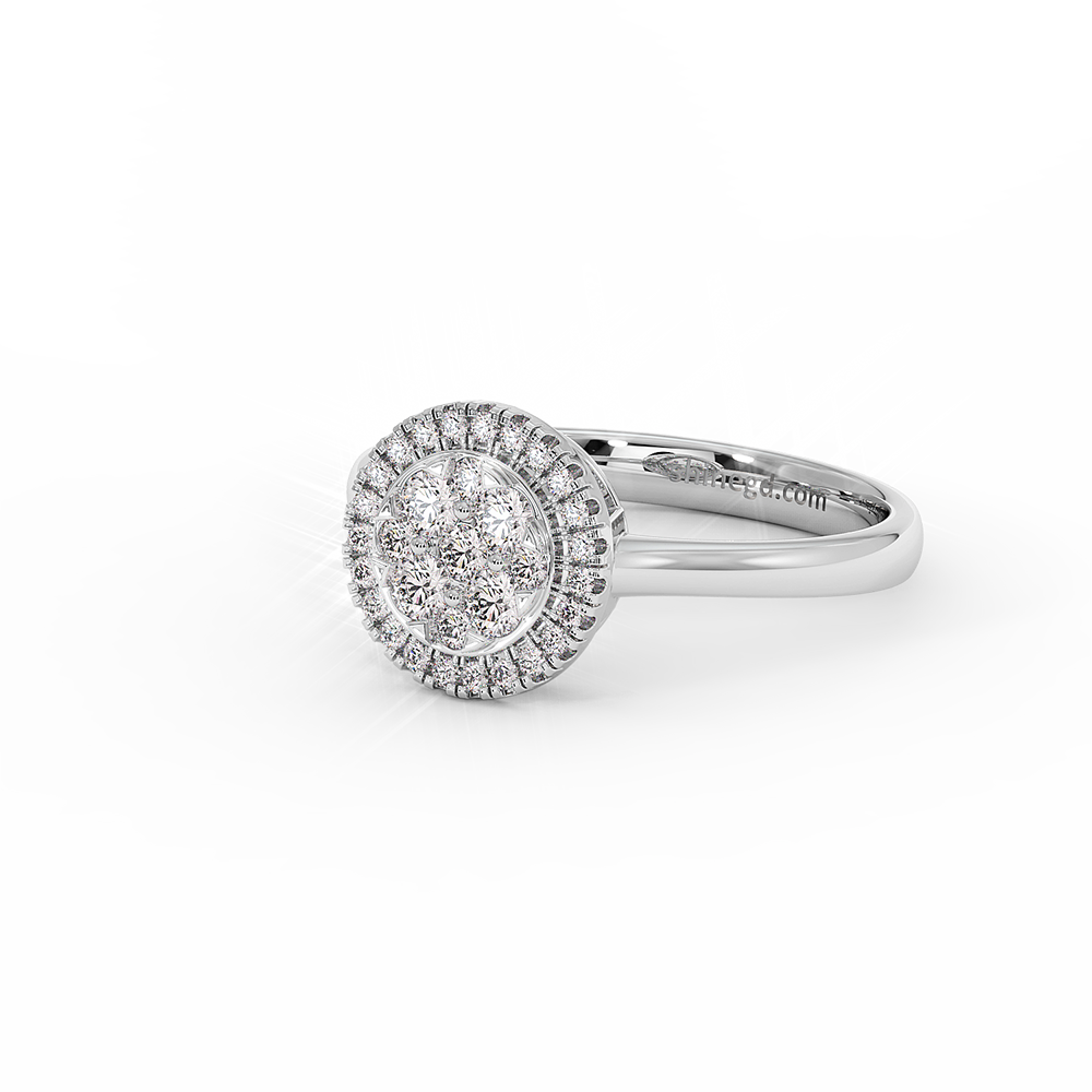 18K Gold Round Halo Diamond Cluster Ring