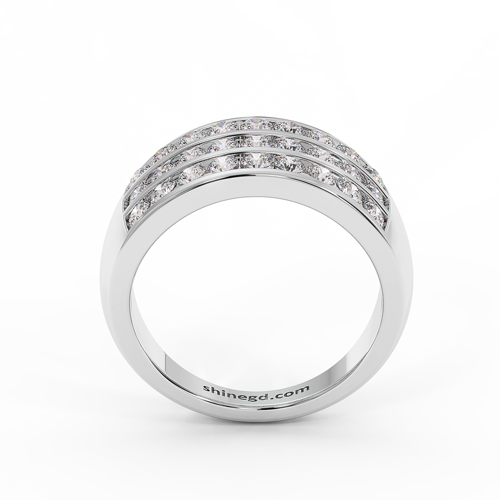 18K Gold Triple Row Diamond Band Ring