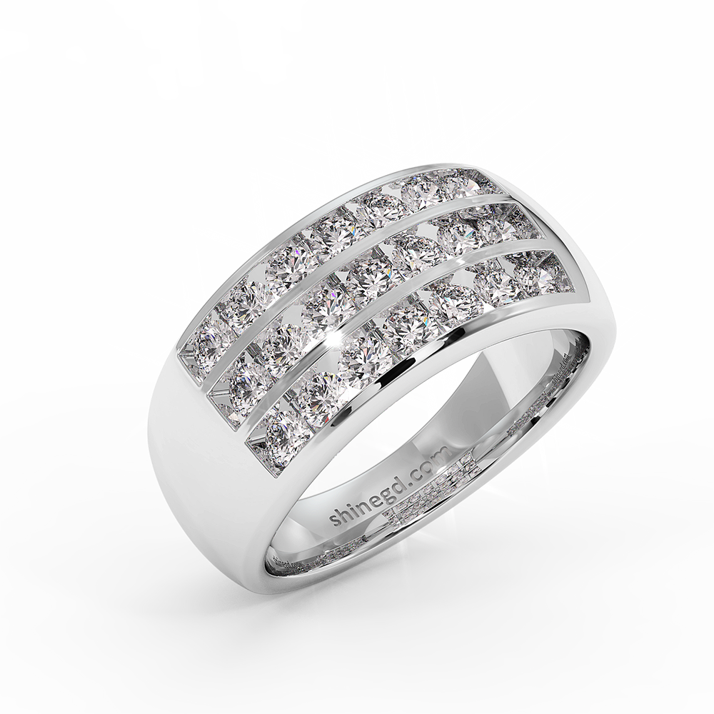 18K Gold Triple Row Diamond Band Ring