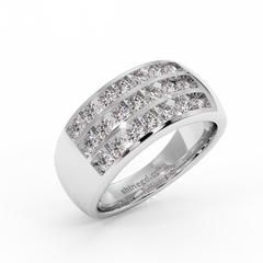 18K Gold Triple Row Diamond Band Ring